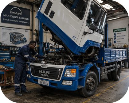 Truck being serviced